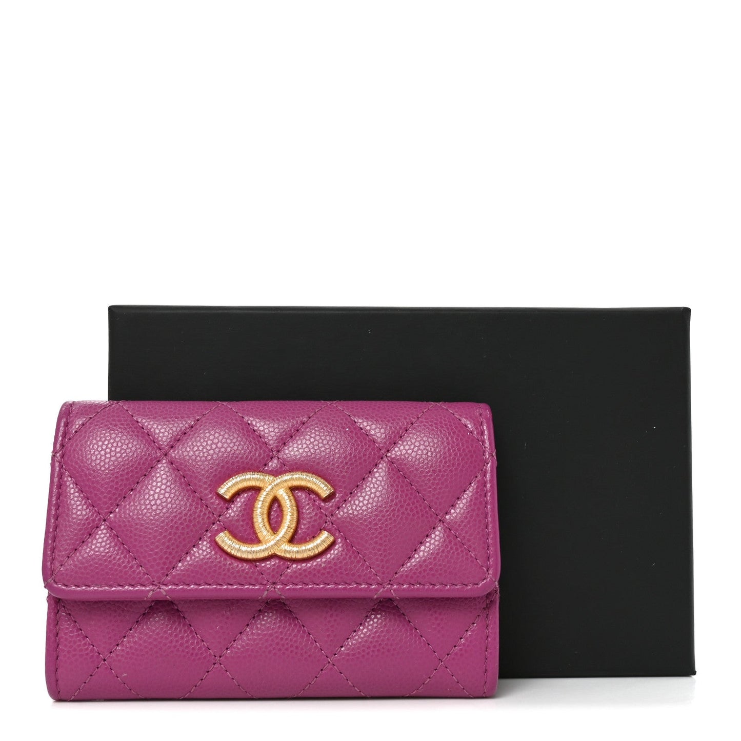 Caviar Quilted Textured CC Flap Card Holder Purple