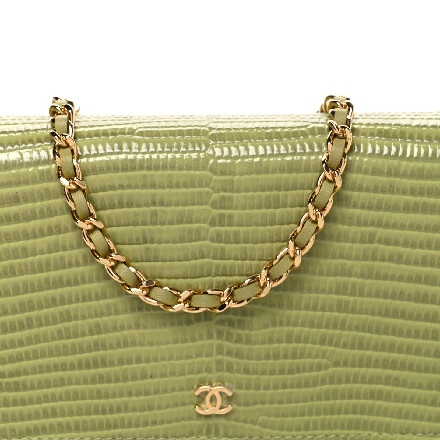 Calfskin Lizard Embossed Wallet On Chain WOC Green