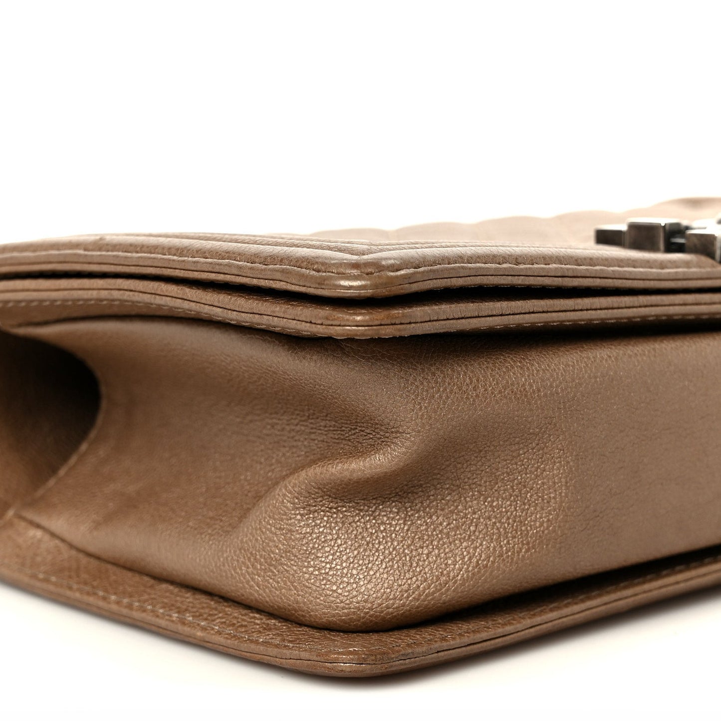 Metallic Calfskin Quilted Medium Boy Flap Taupe