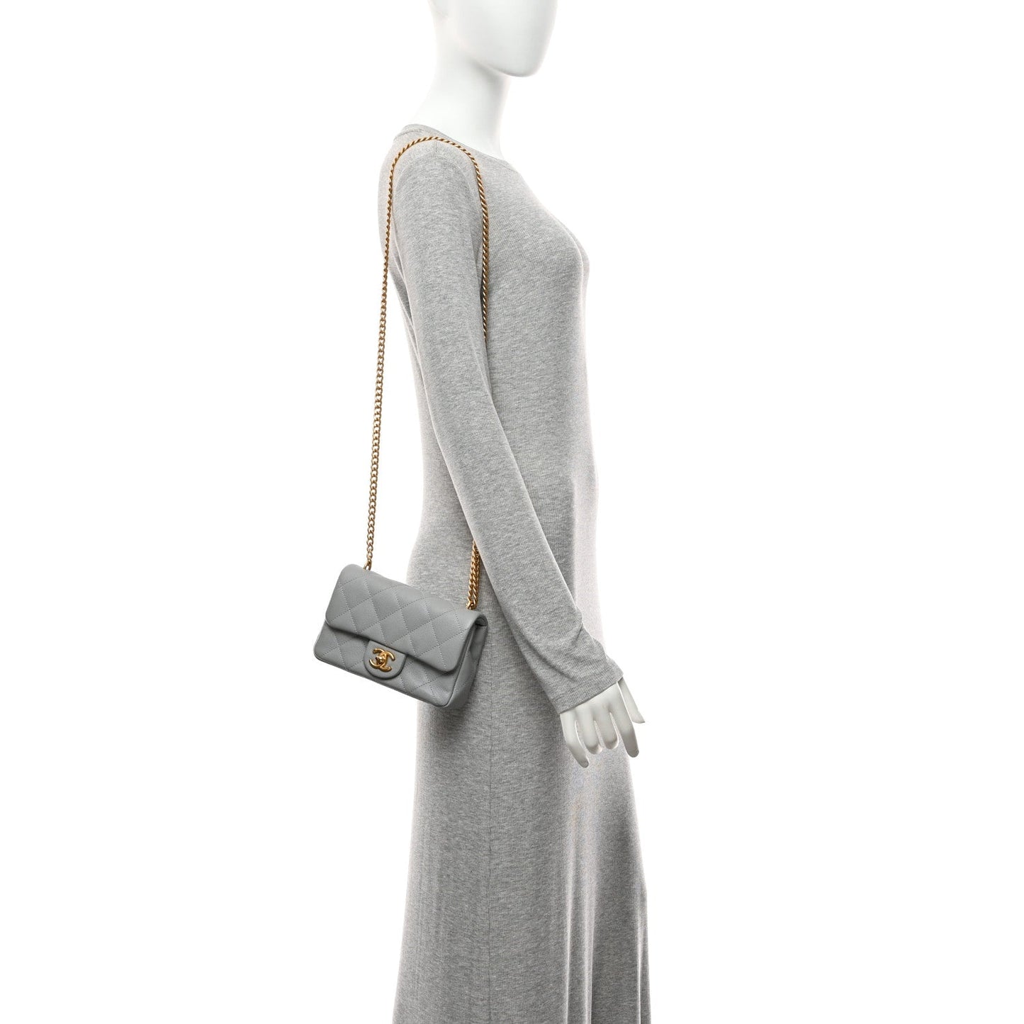 Caviar Quilted Mini Sweetheart Rectangular Flap Light Grey