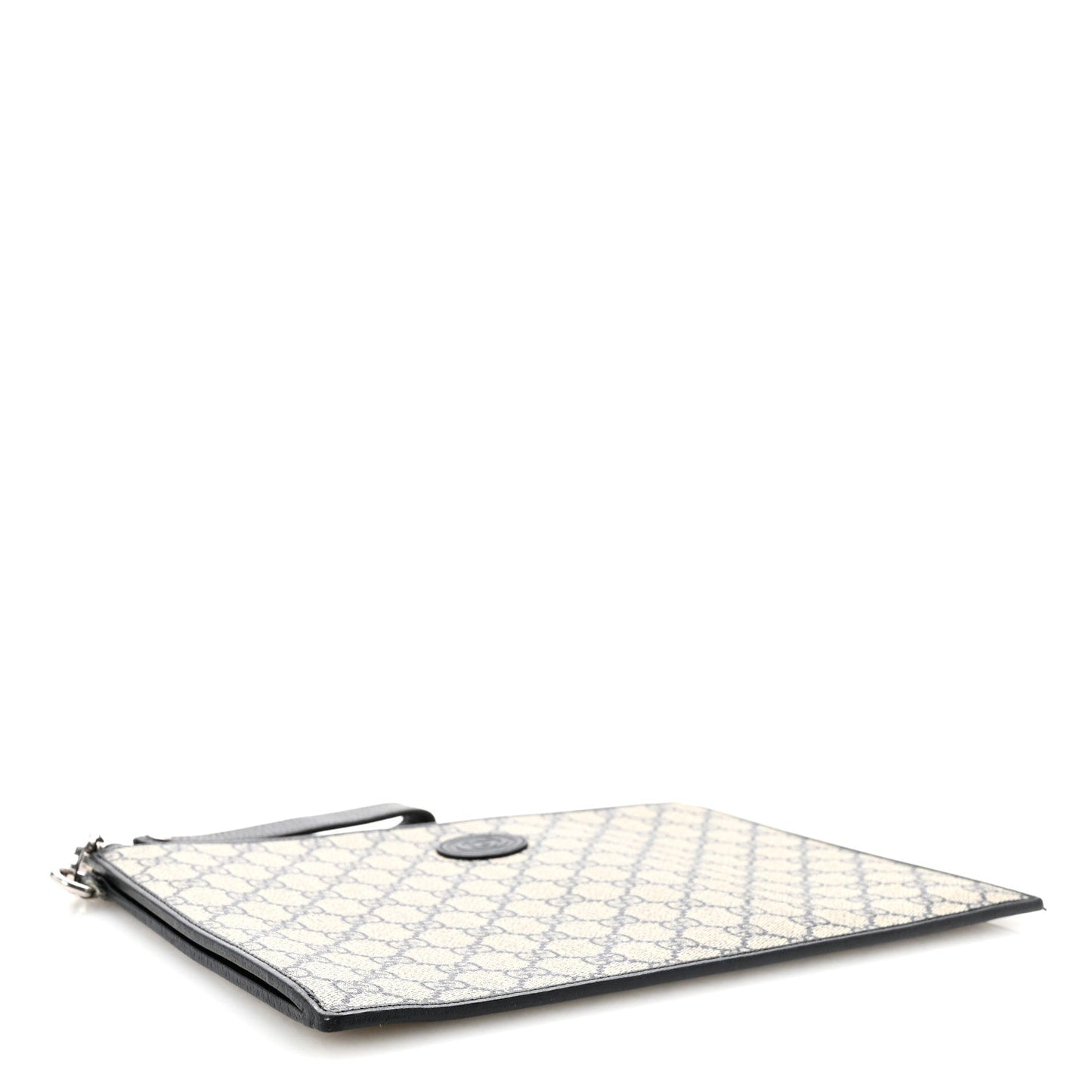 GG Supreme Monogram Textured Dollar Calfskin Retro Interlocking G Wristlet Pouch Beige Blue
