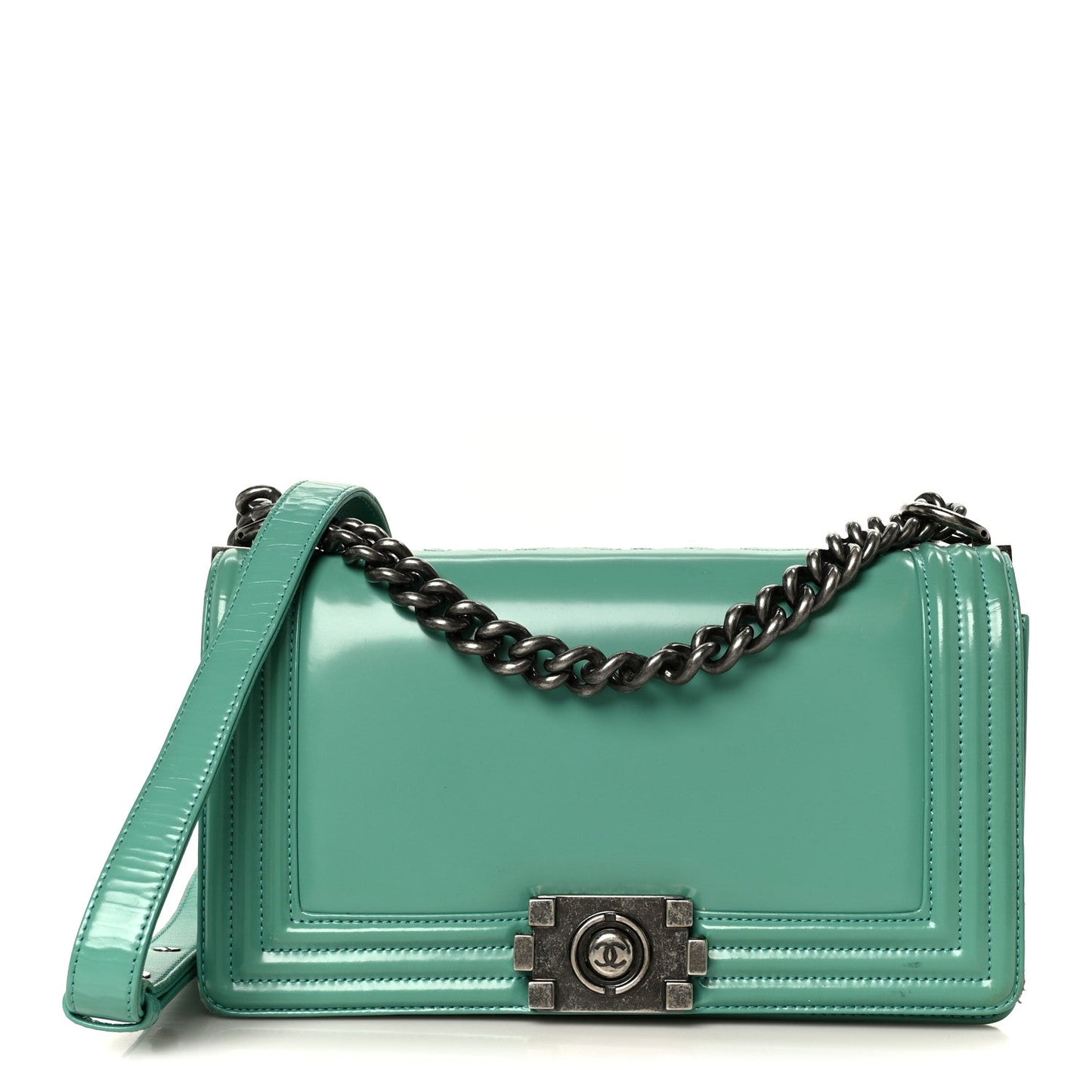 Glazed Calfskin Medium Boy Flap Green