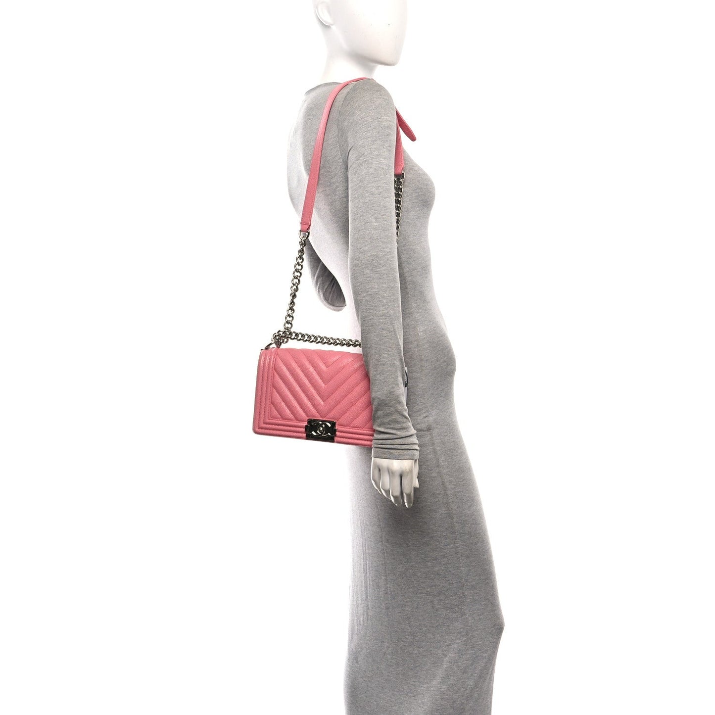 Caviar Chevron Quilted Medium Boy Flap Pink