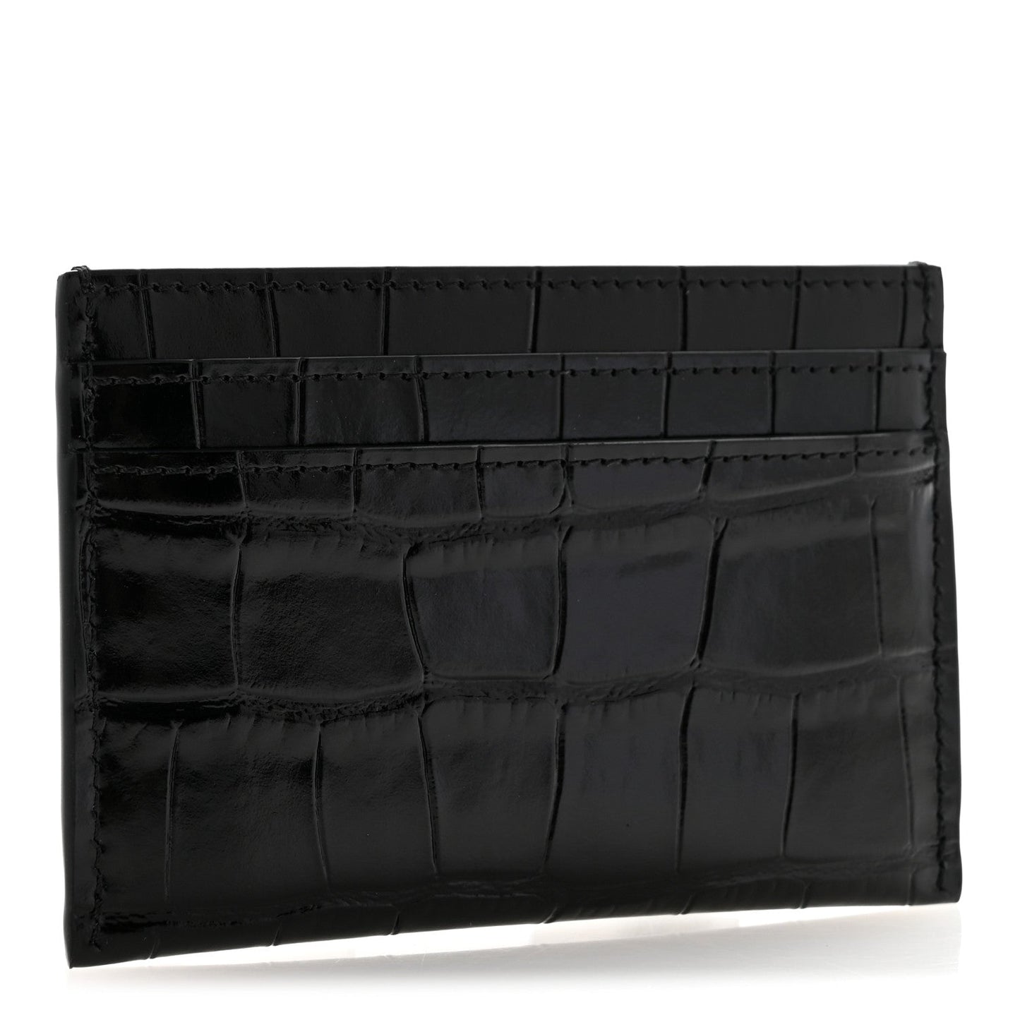 Calfskin Crocodile Embossed Crococo Card Holder Black