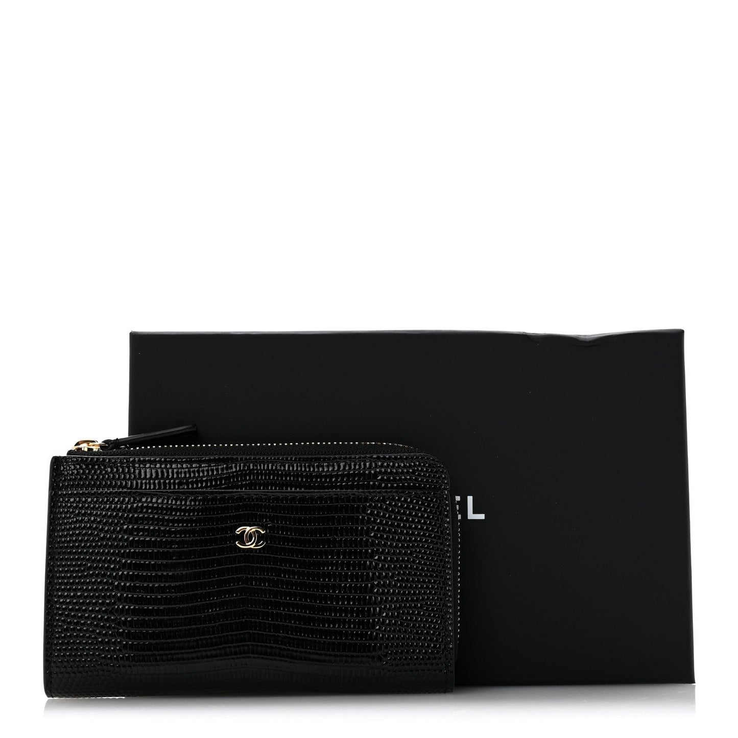 Calfskin Lizard Embossed Zipped Card Holder Black