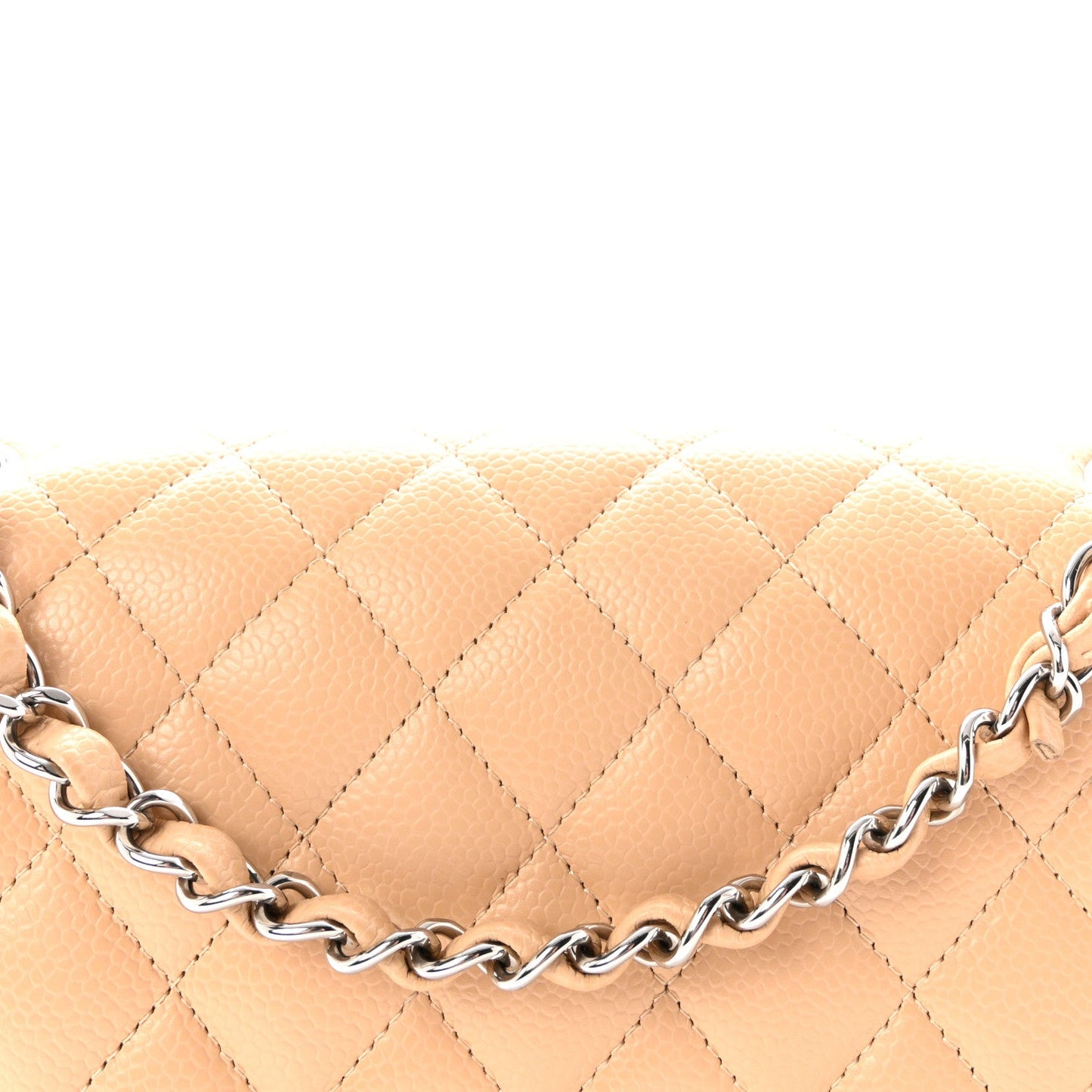 Caviar Quilted Medium Double Flap Beige