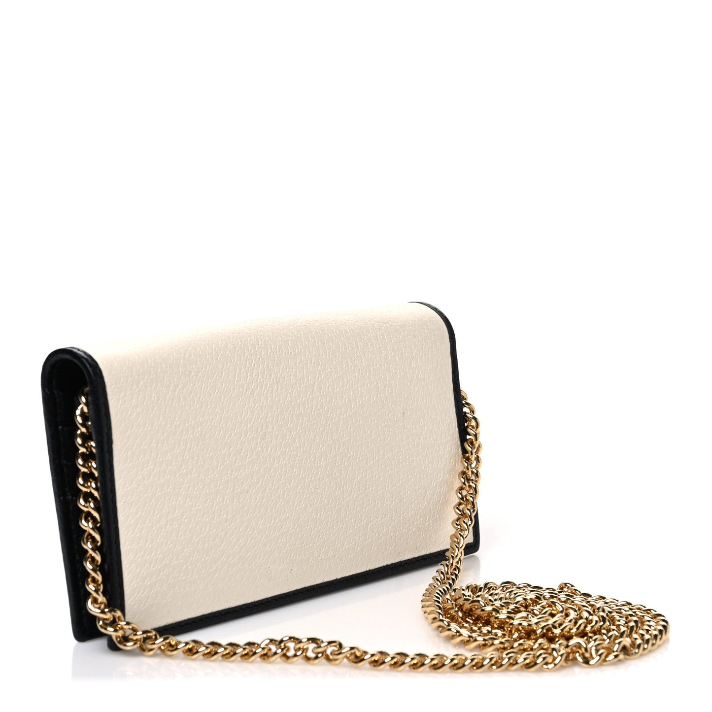 X ADIDAS Textured Dollar Calfskin Trefoil Embossed Wallet On Chain Off White Black
