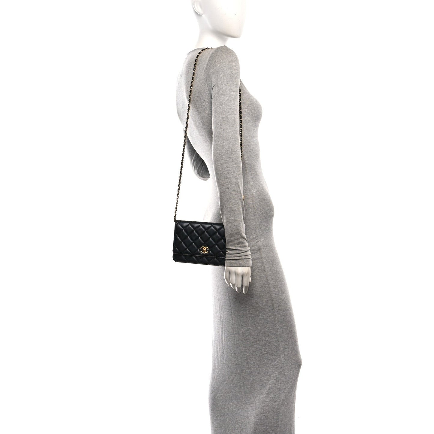 Lambskin Quilted CC Pearl Crush Wallet on Chain WOC Black