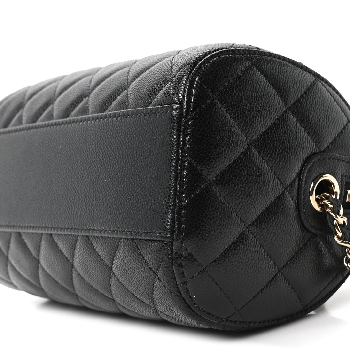 Caviar Quilted Barrel Clutch With Chain Black