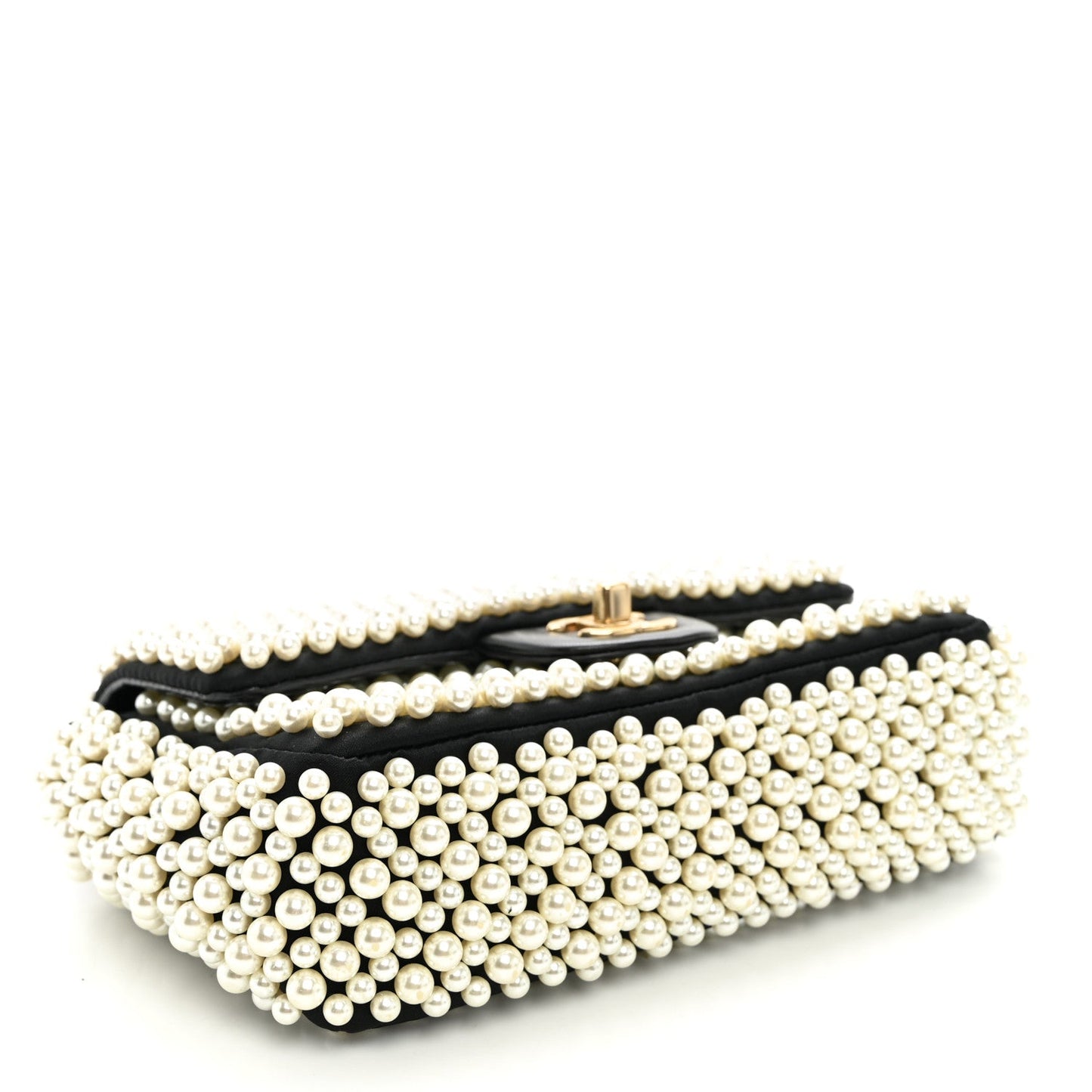 Satin Lambskin Pearl On Mini Rectangular Flap Black
