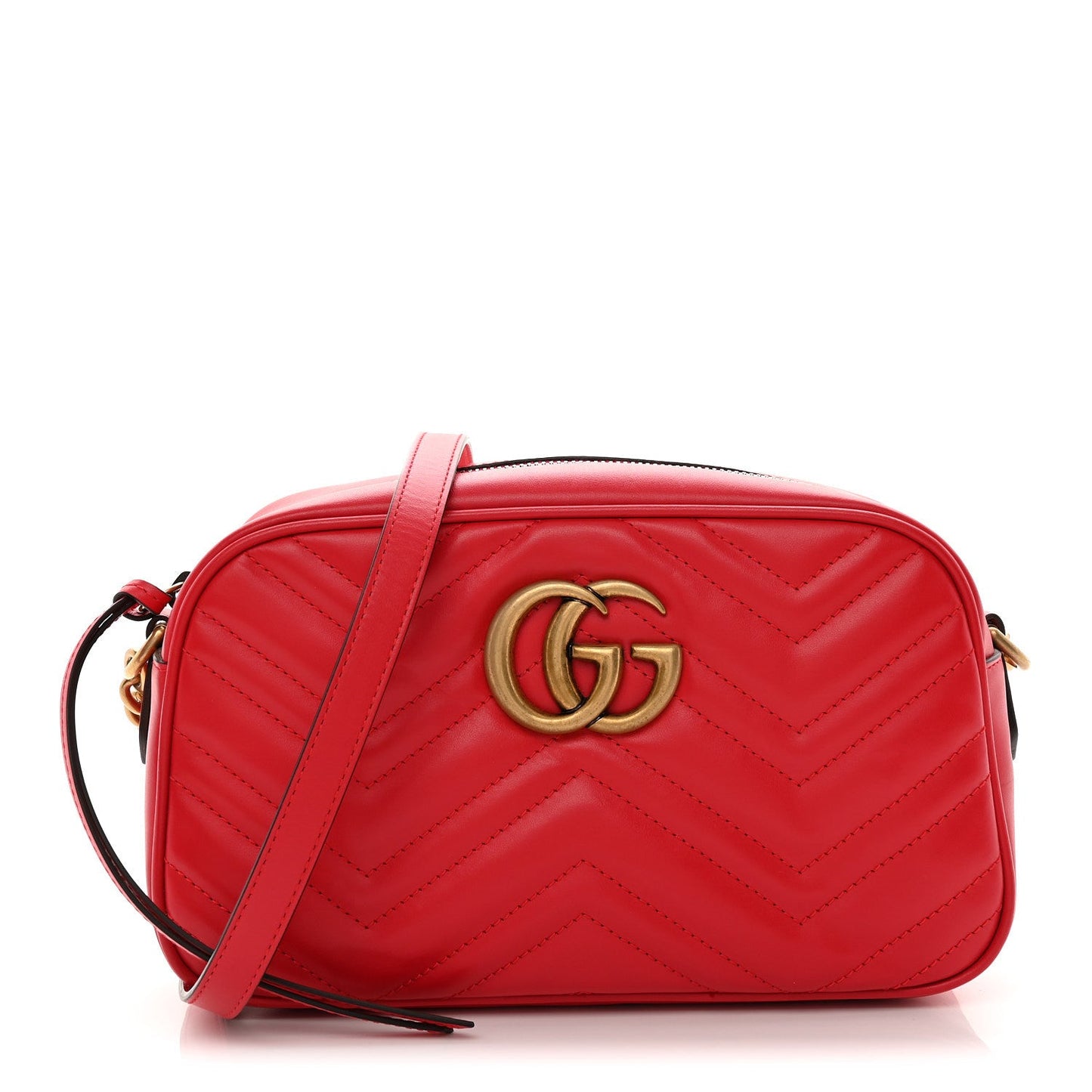 Calfskin Matelasse Small GG Marmont Chain Shoulder Bag Hibiscus Red