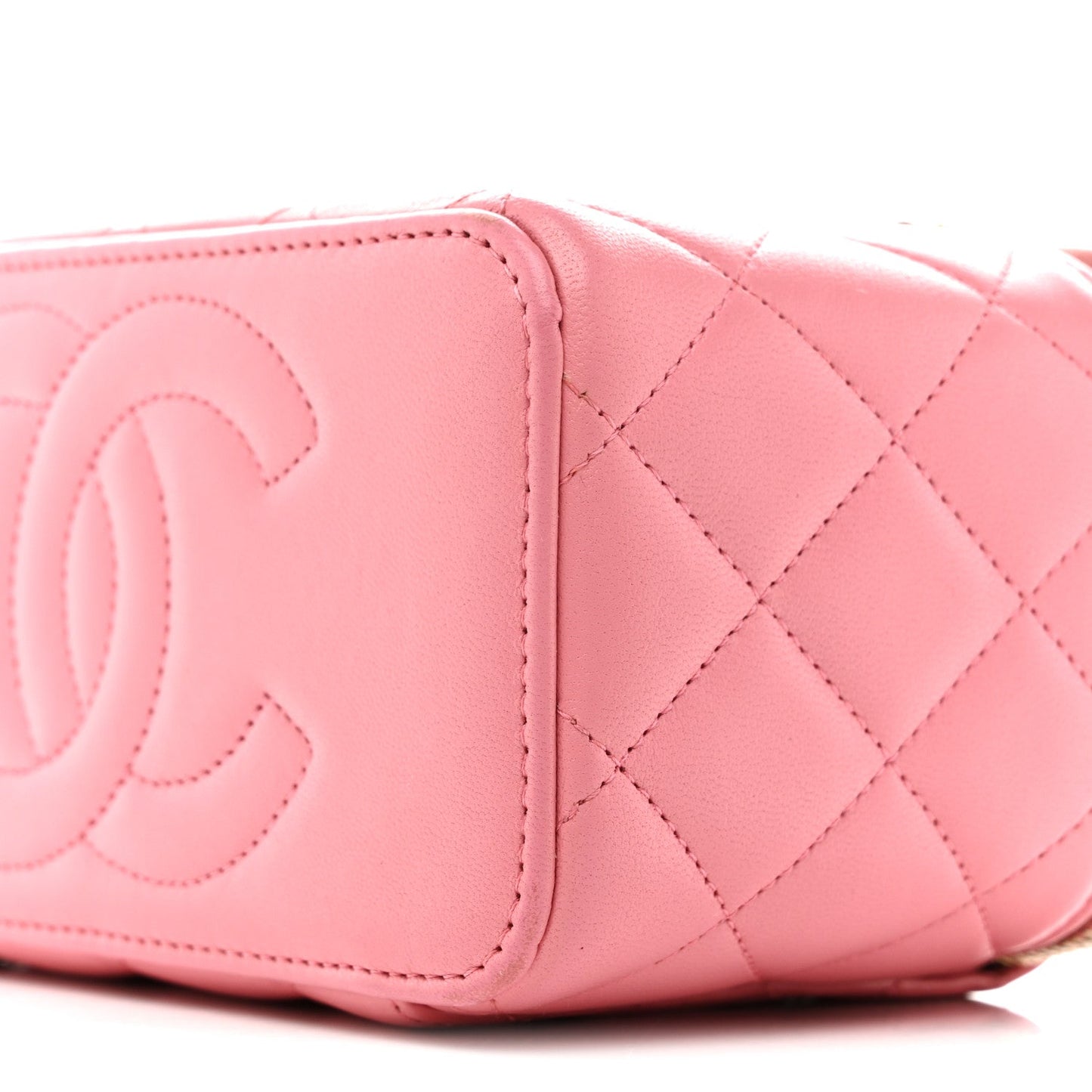 Lambskin Quilted Small Top Handle Vanity Case With Chain Pink