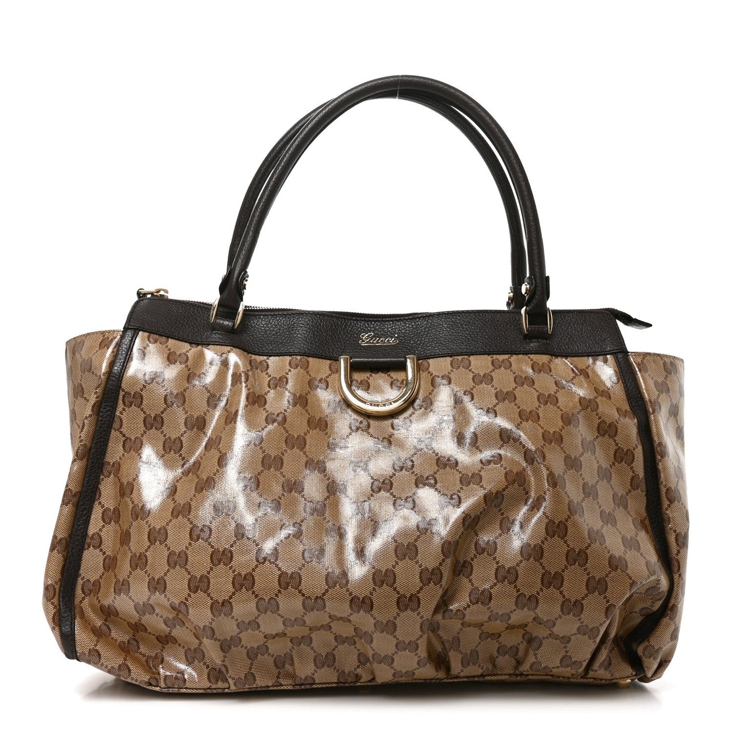 Crystal Monogram Large D Gold Ring Tote Dark Brown