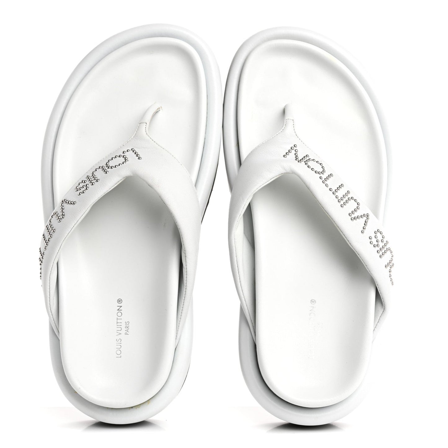 Calfskin Logo Studded Pillow Flat Thong Sandals 35 White