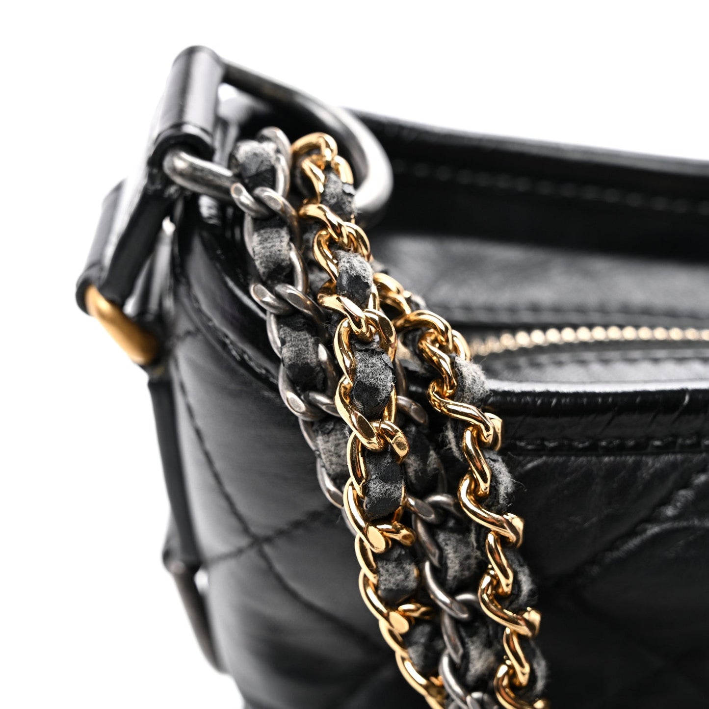 Aged Calfskin Quilted Small Gabrielle Hobo Black