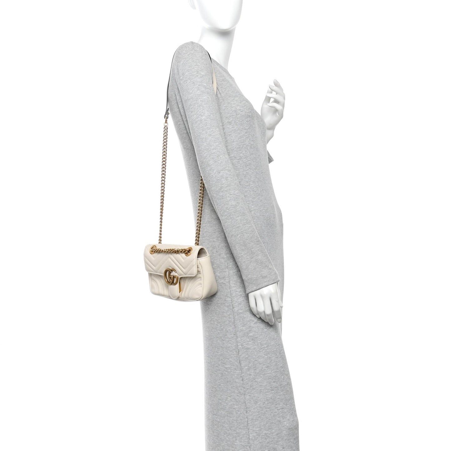 Calfskin Matelasse Mini GG Marmont Shoulder Bag White