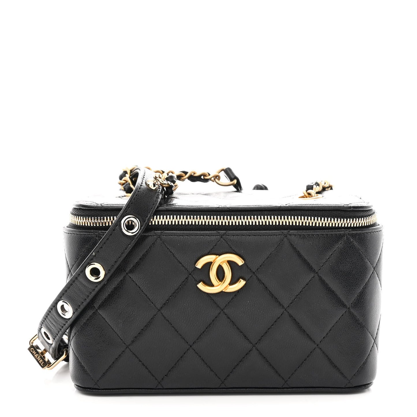 Goatskin Quilted Punk Essentials Vanity Case With Chain Black