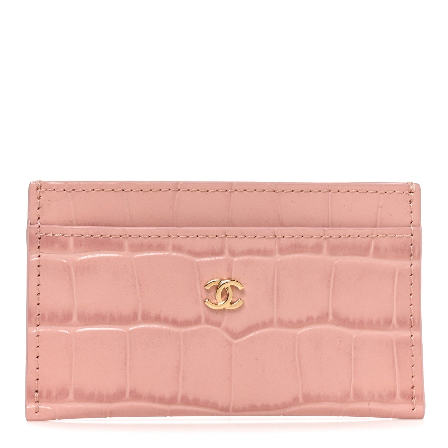 Calfskin Crocodile Embossed Crococo Card Holder Light Pink