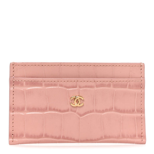 Calfskin Crocodile Embossed Crococo Card Holder Light Pink