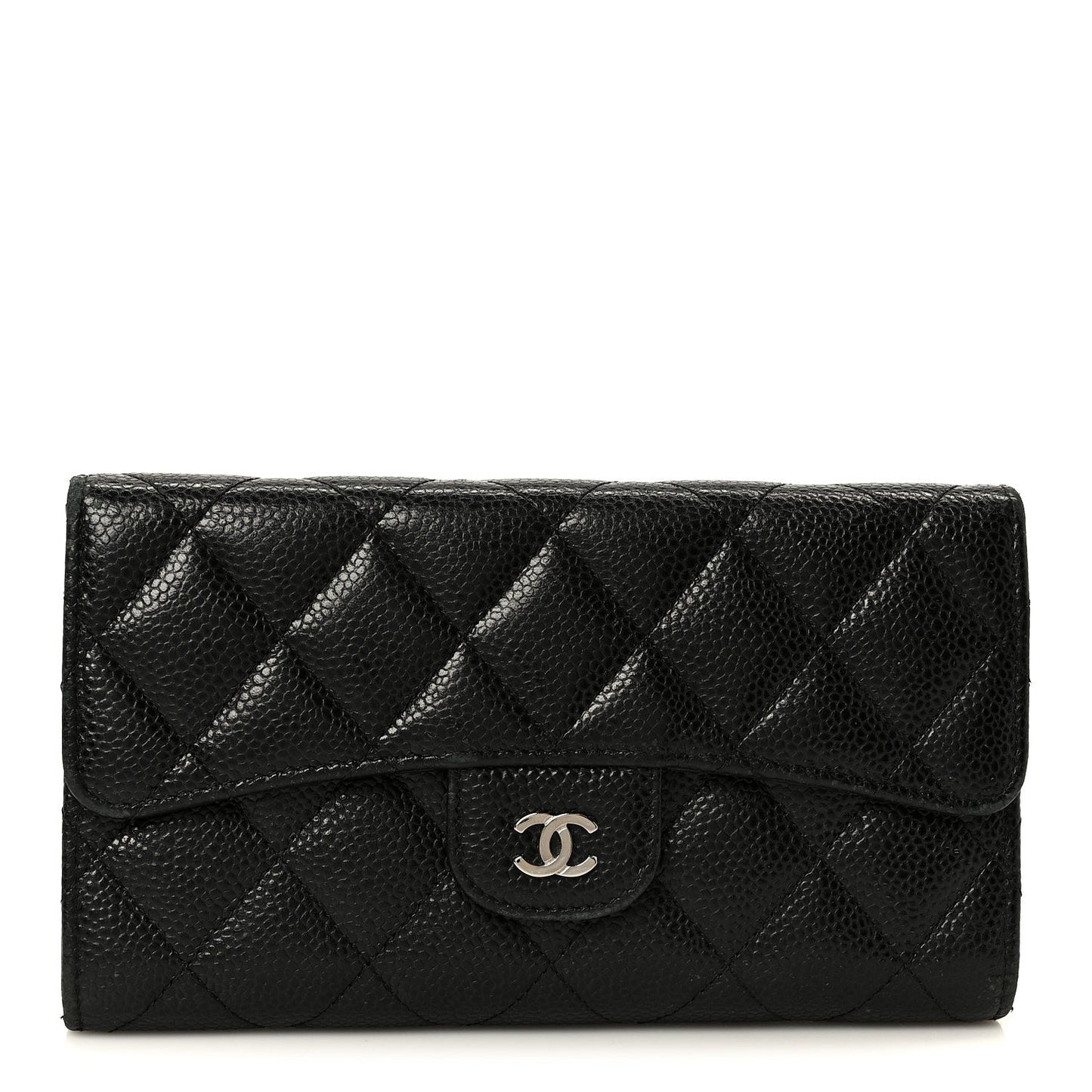 Caviar Quilted Large Flap Wallet Black
