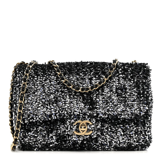 Sequin Quilted Small Single Flap Black White Grey