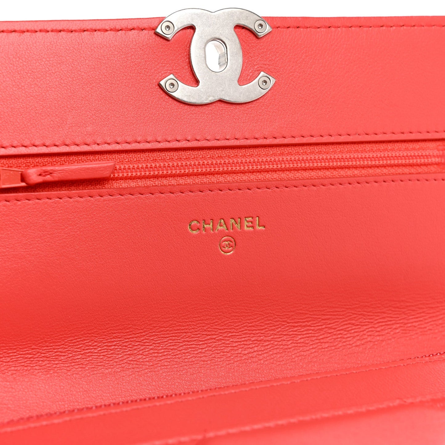 Lambskin Quilted Chanel 19 Wallet On Chain WOC Coral