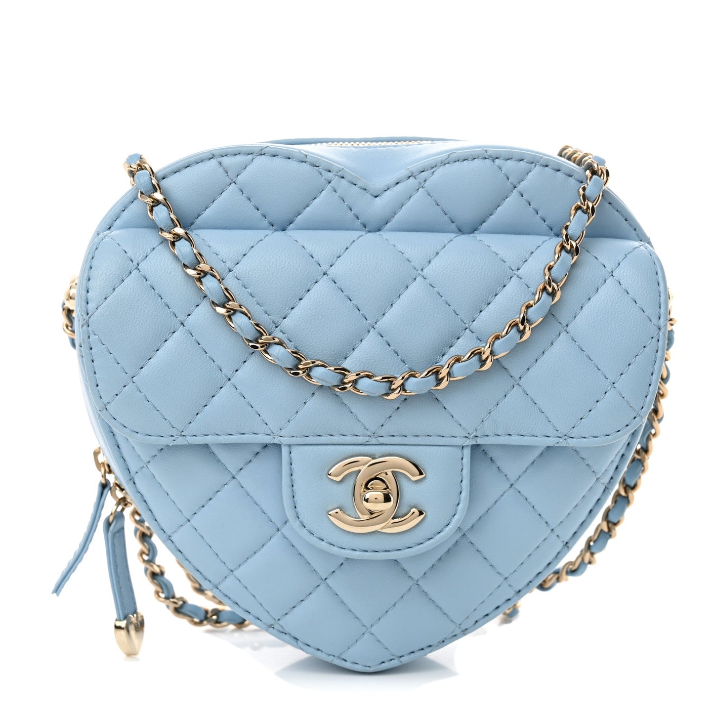 Lambskin Quilted CC In Love Heart Bag Light Blue