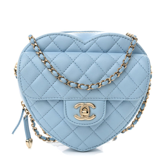 Lambskin Quilted CC In Love Heart Bag Light Blue