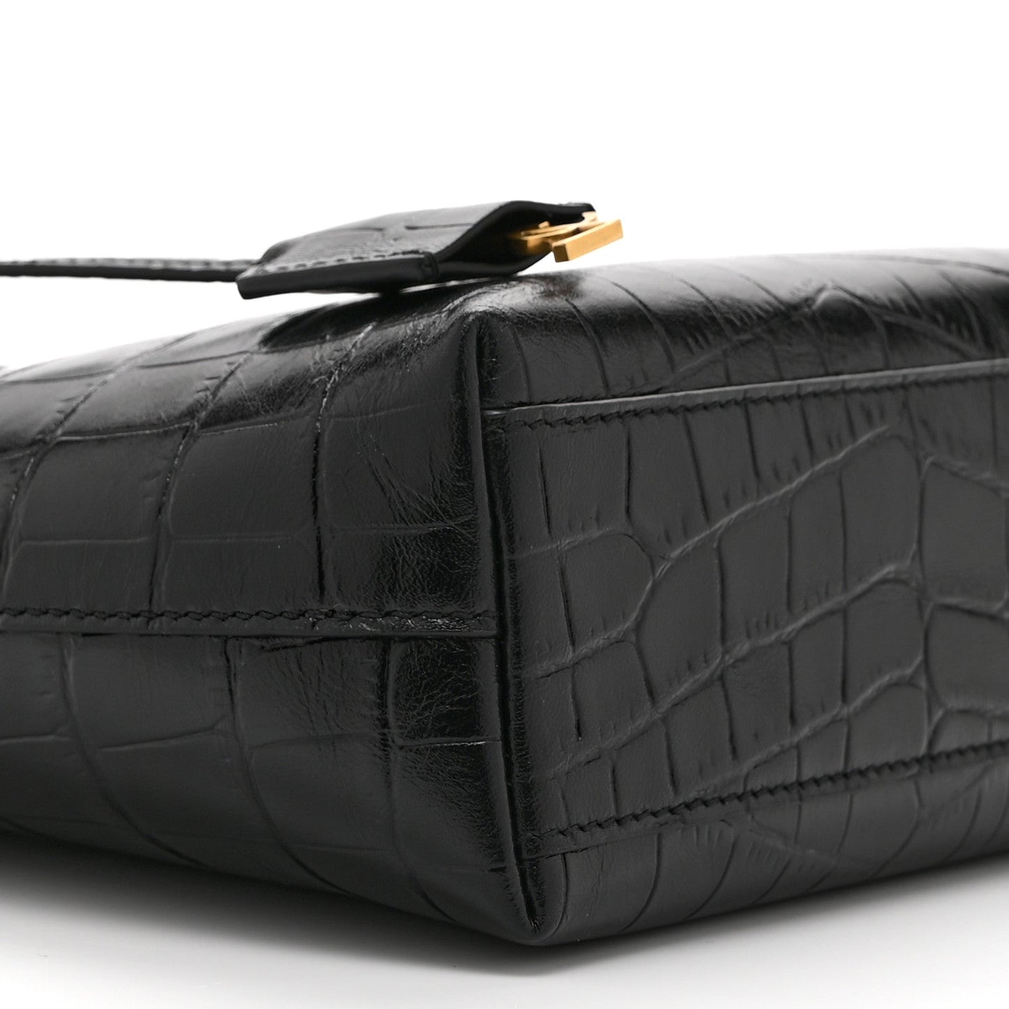 Calfskin Crocodile Embossed Paris Mini Toy Shopper Tote Black
