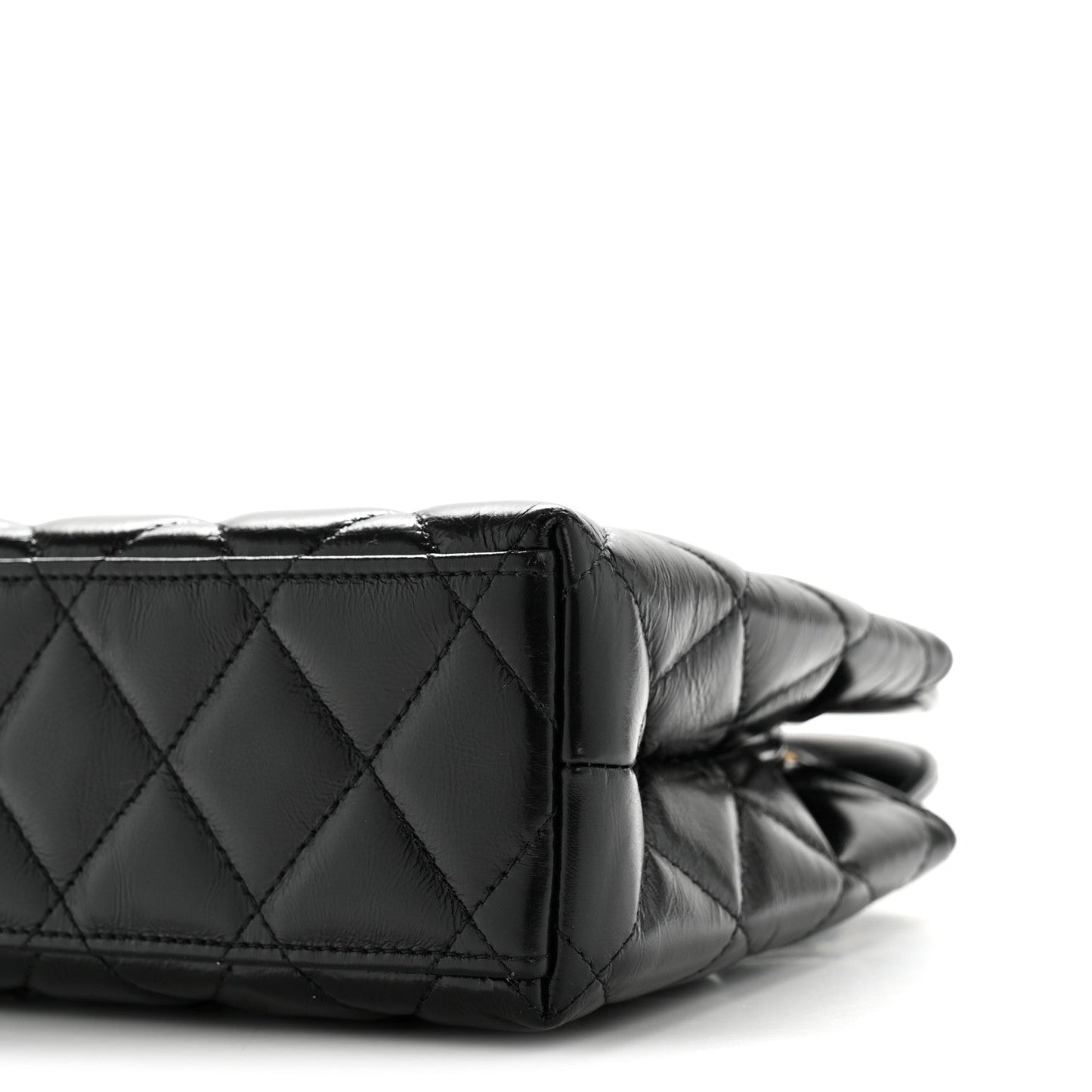 Shiny Aged Calfskin Quilted Nano Kelly Shopper Black