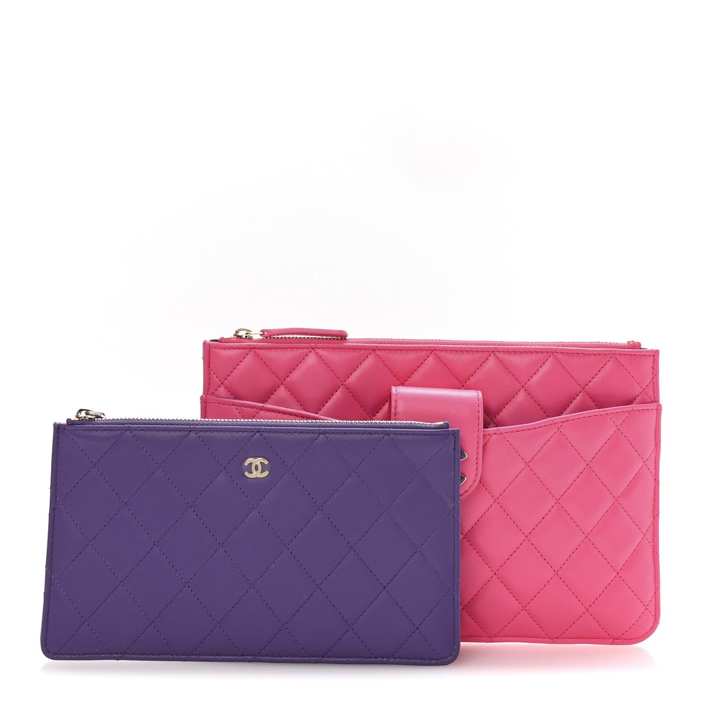 Lambskin Quilted Sunset Boulevard Pouch Case Pink Purple