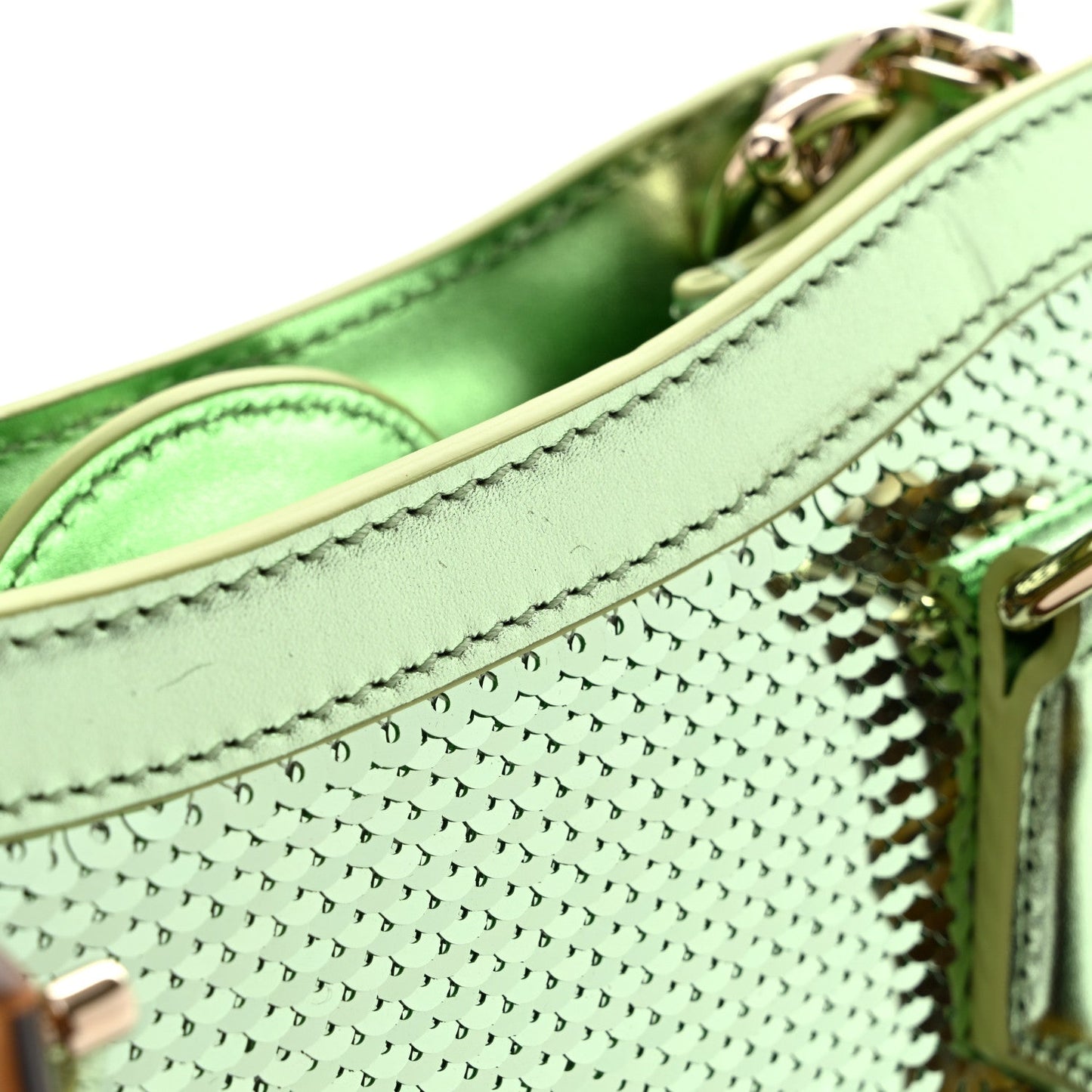 Metallic Calfskin Sequin Mini Diana Tote Bag Green