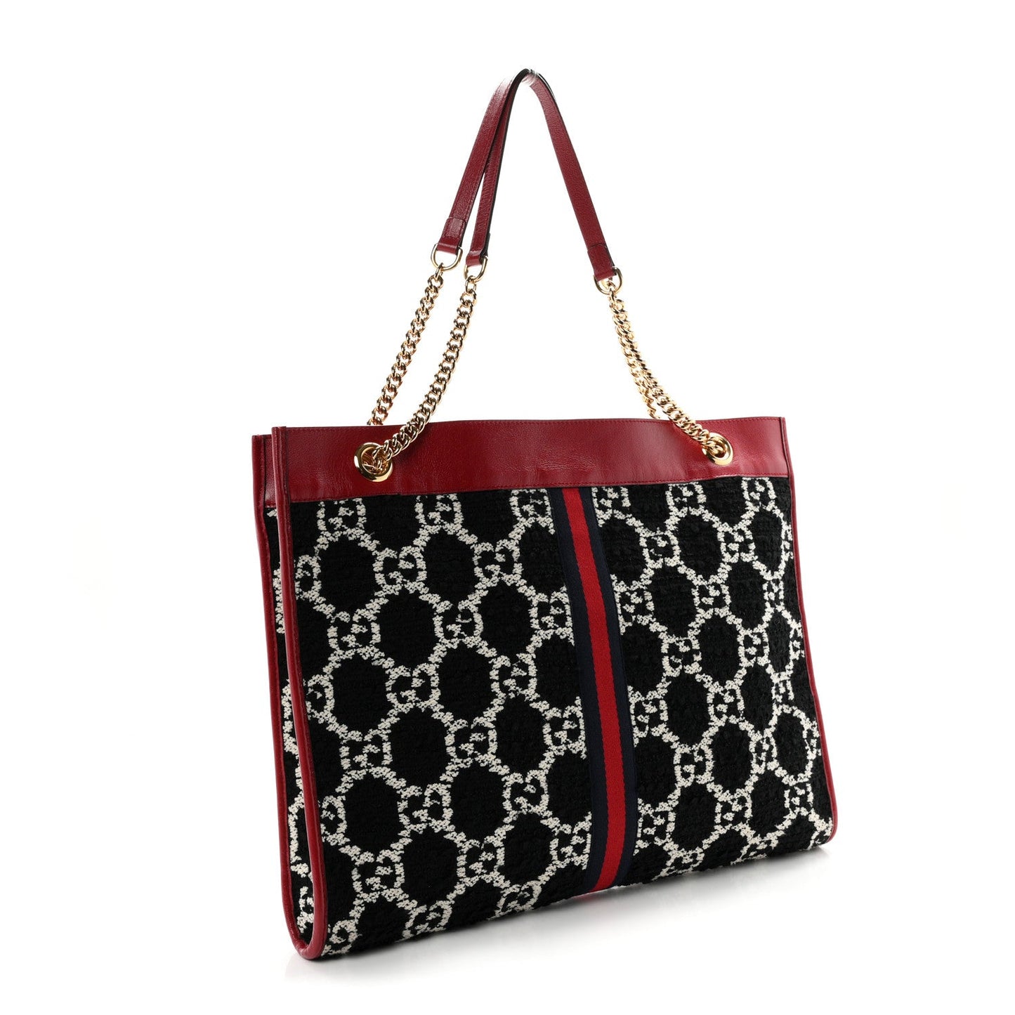 Tweed GG Monogram Large Rajah Chain Tote Romantic Cherry Black White