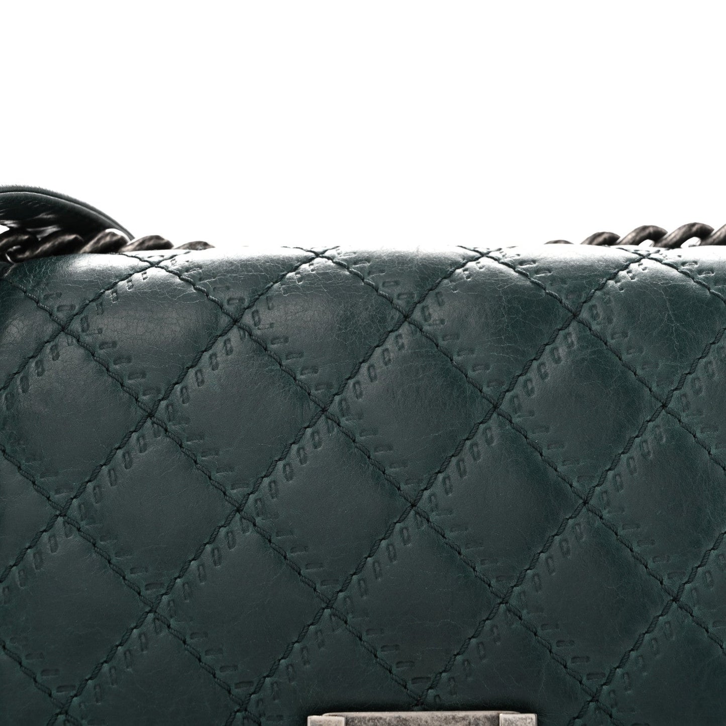 Calfskin Double Stitch Medium Boy Flap Green