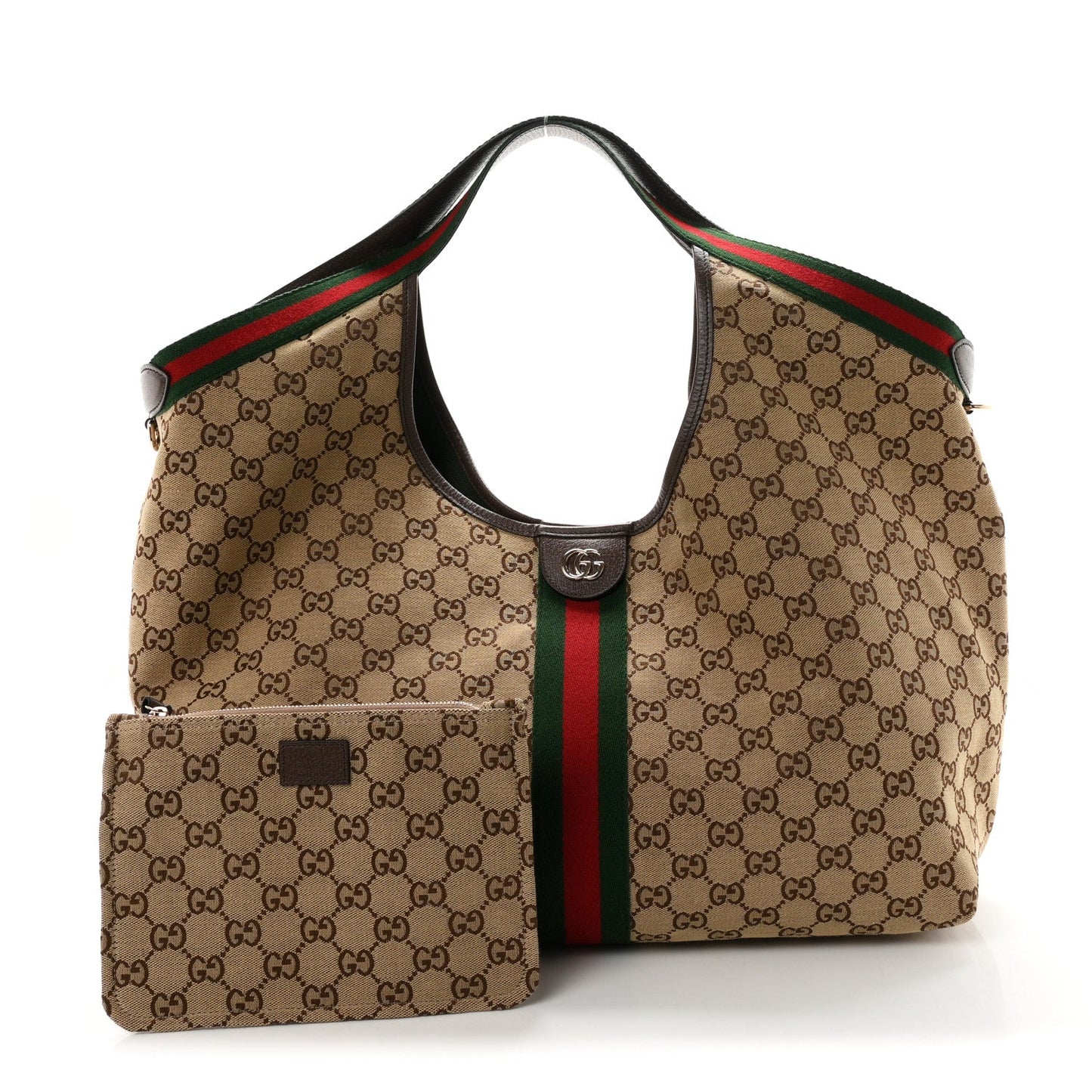 GG Monogram Web Large Giglio Tote Beige Brown