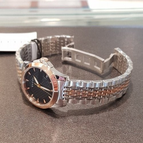 Gucci G Timeless Black Dial Two Tone Steel Strap Watch For Women - YA126512