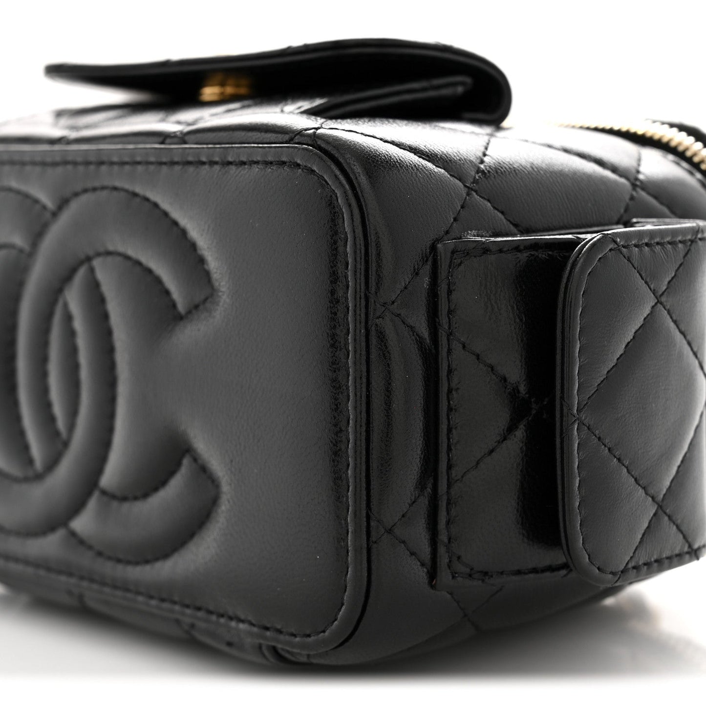 Lambskin Quilted Polly Pocket East West Top Vanity With Chain Black