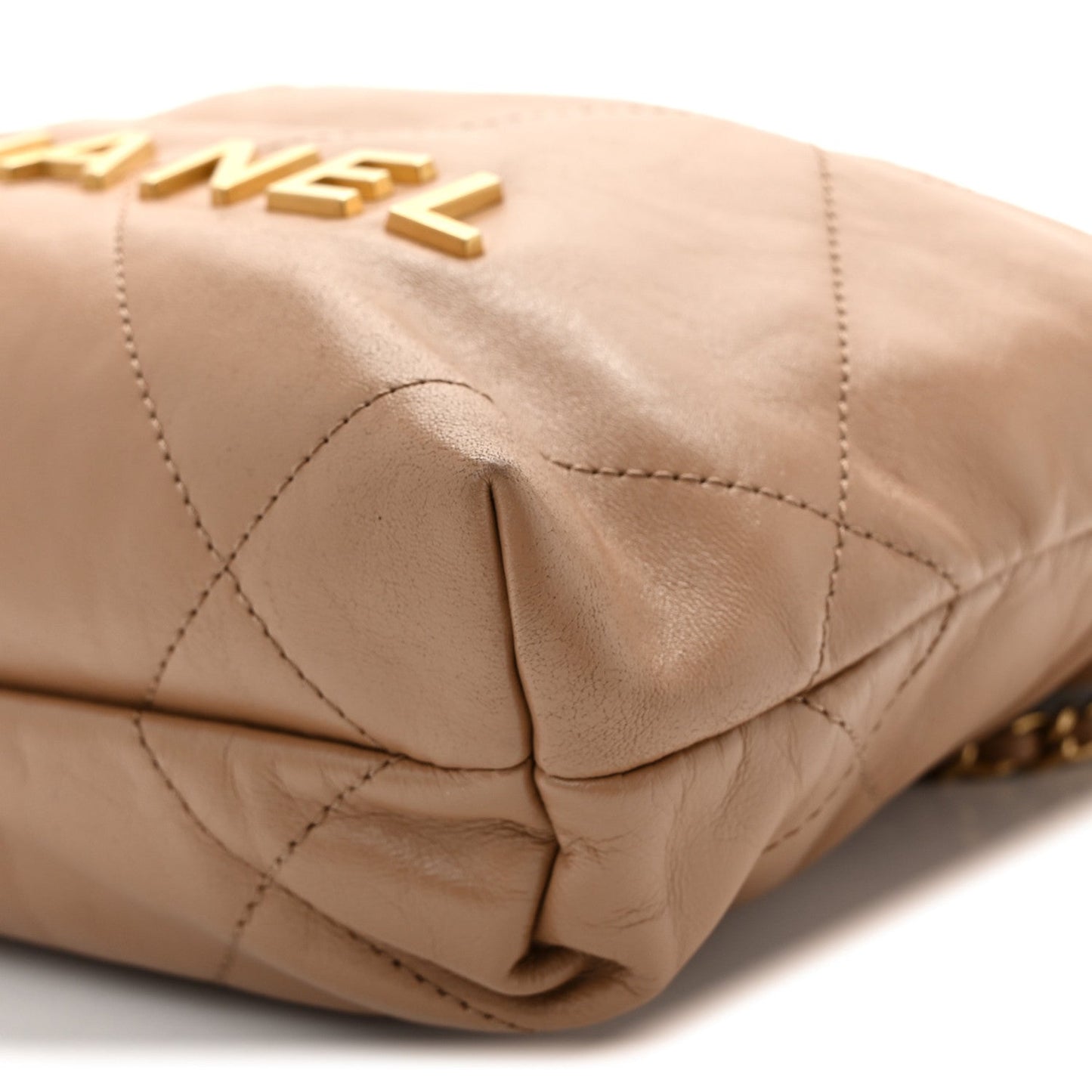 Shiny Calfskin Quilted Mini Chanel 22 Dark Beige