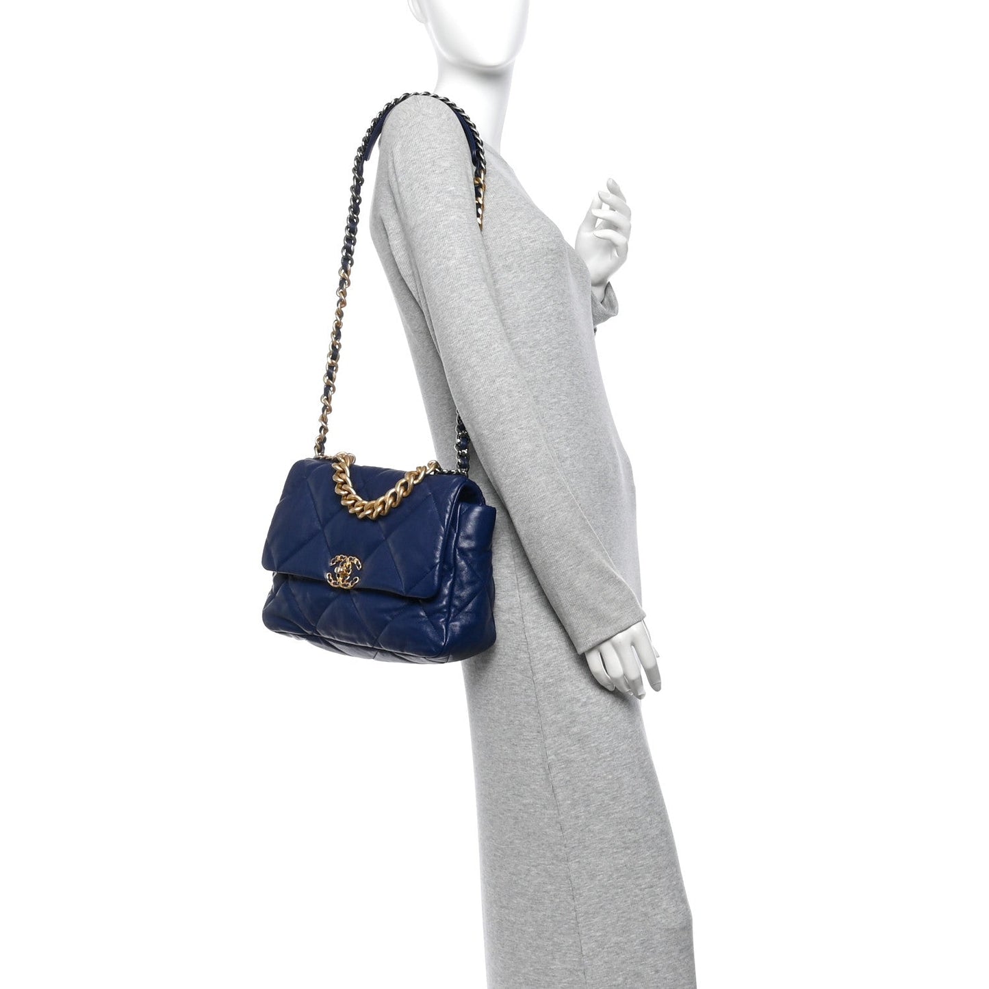 Goatskin Quilted Large Chanel 19 Flap Dark Blue