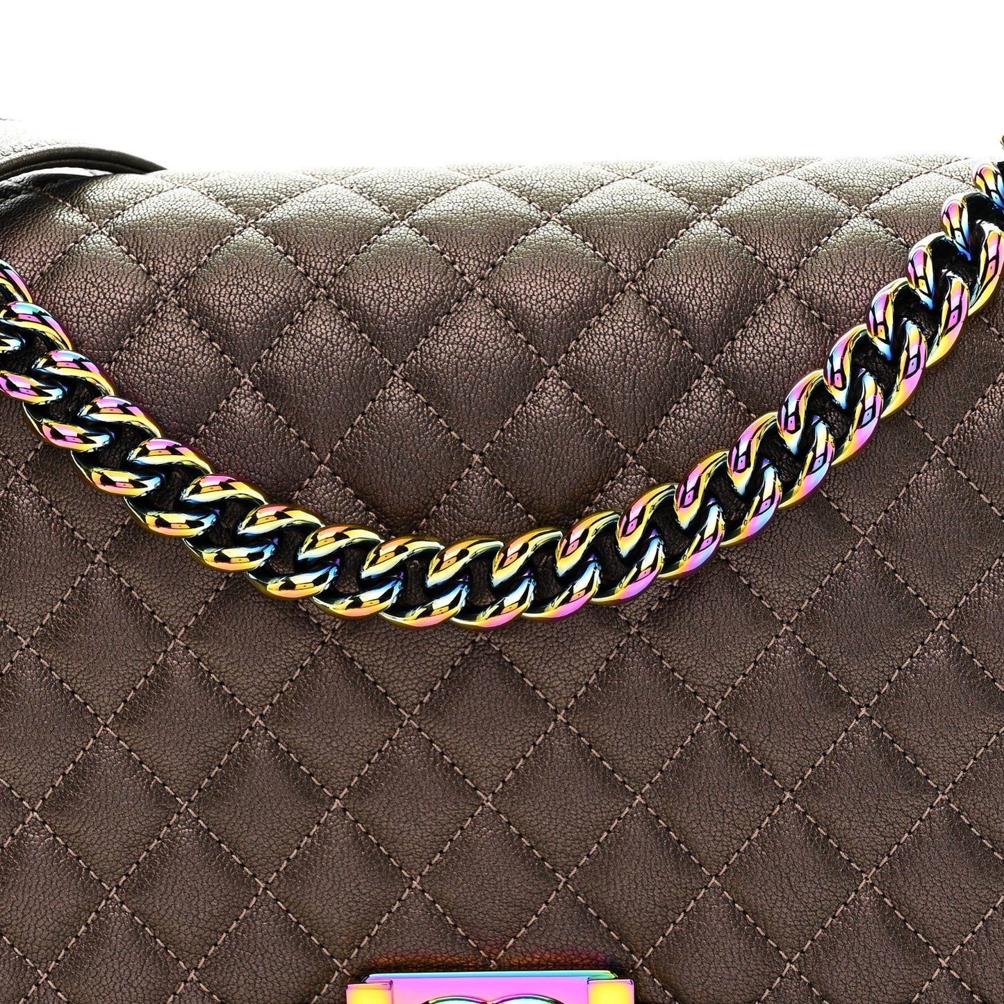 Iridescent Goatskin Quilted New Medium Boy Flap Bronze