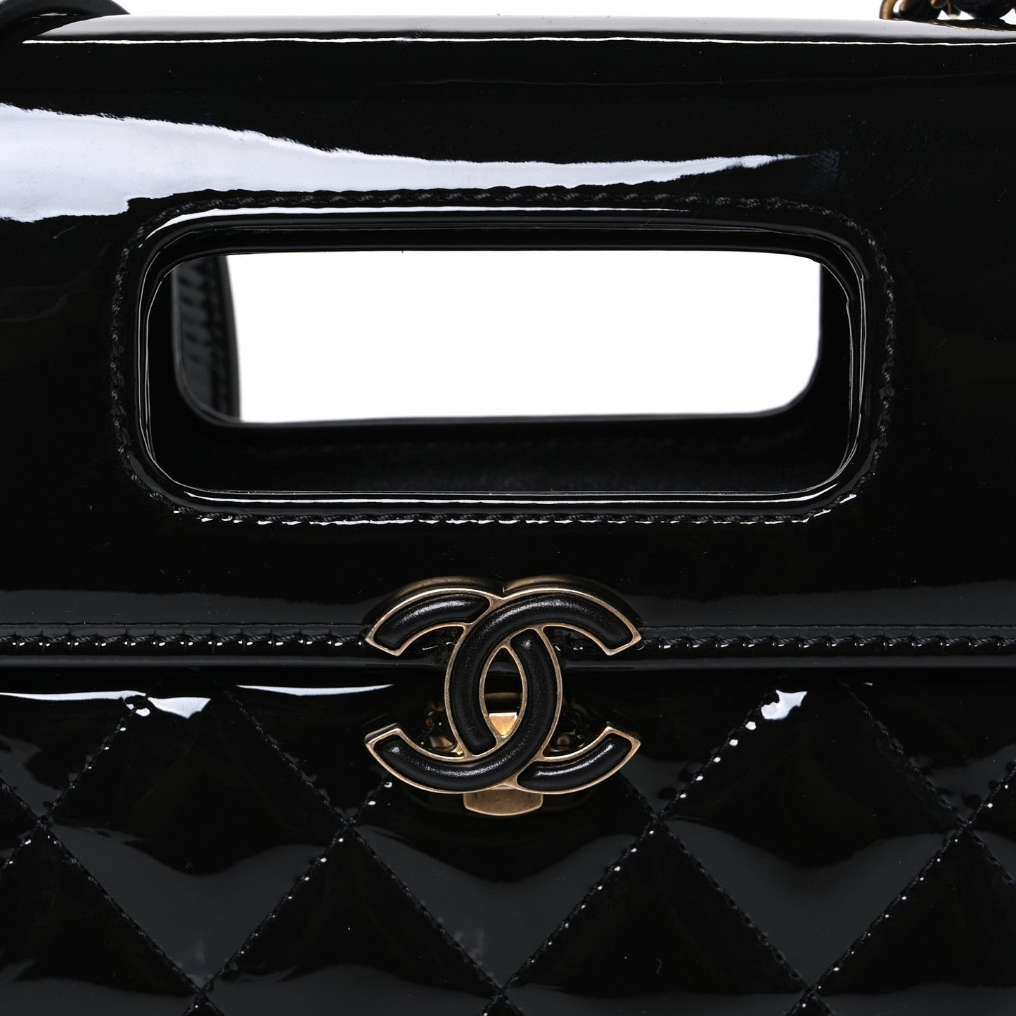 Patent Quilted Mini Graphic Catch Flap Black