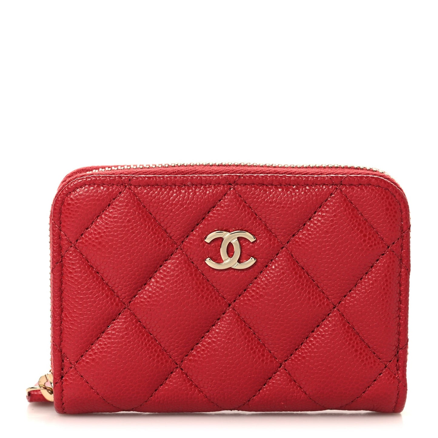 Caviar Quilted Zip Coin Purse Red