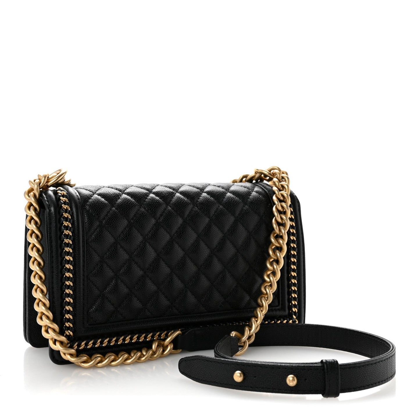 Caviar Quilted Medium Chain Around Boy Flap Black