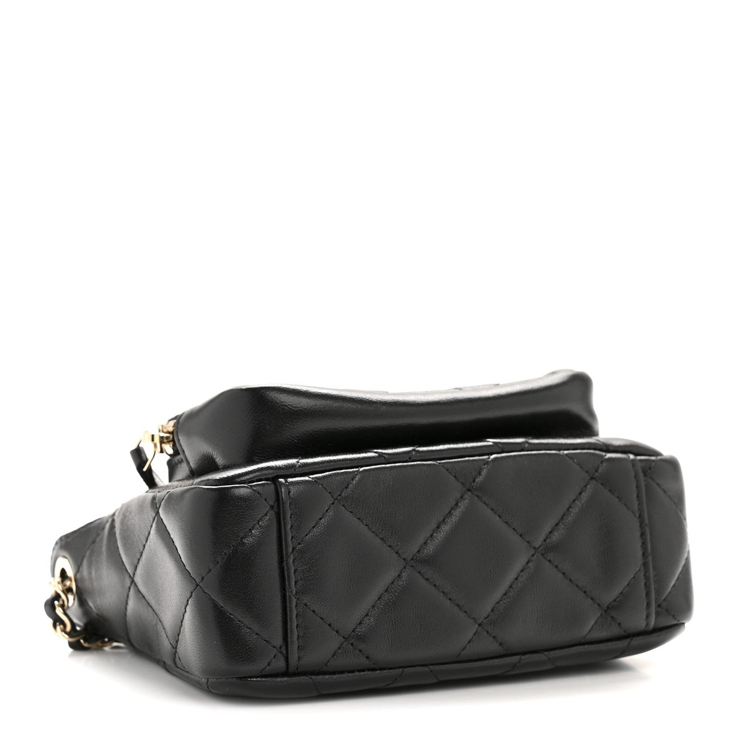 Shiny Crumpled Lambskin Quilted Mini Clutch With Chain Black
