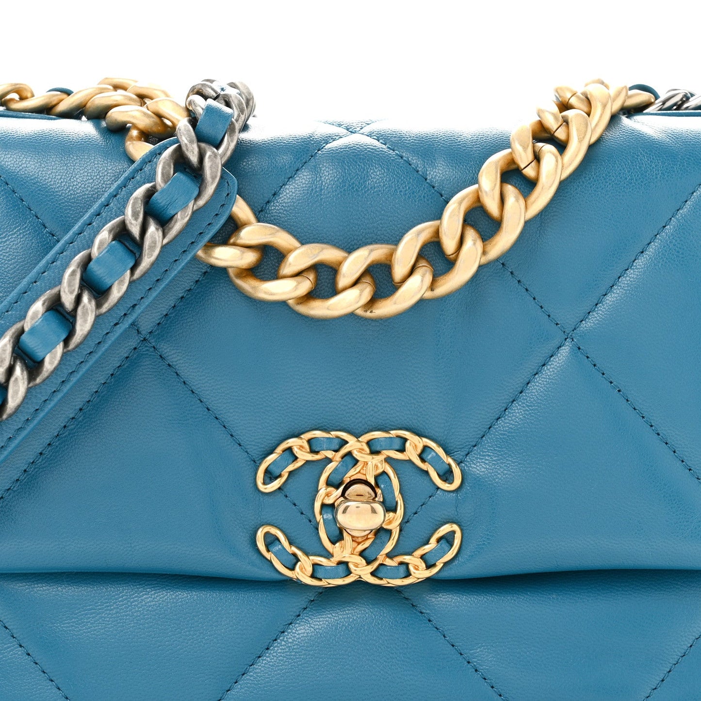 Goatskin Quilted Medium Chanel 19 Flap Turquoise