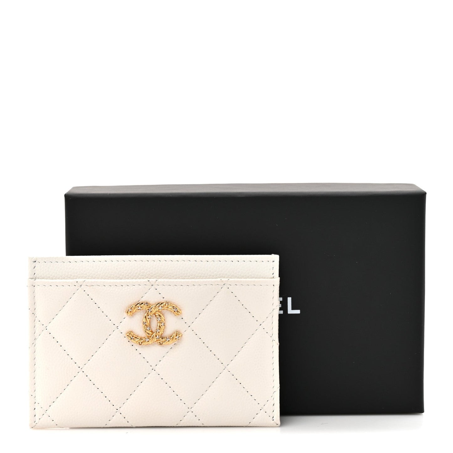 Caviar Quilted Crystal Card Holder White