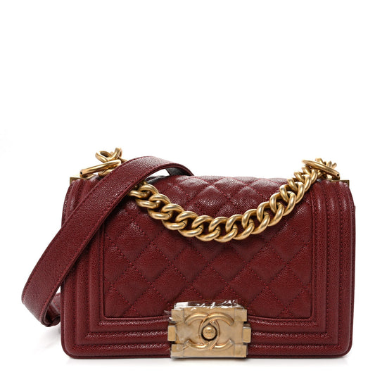 Caviar Quilted Small Boy Flap Burgundy
