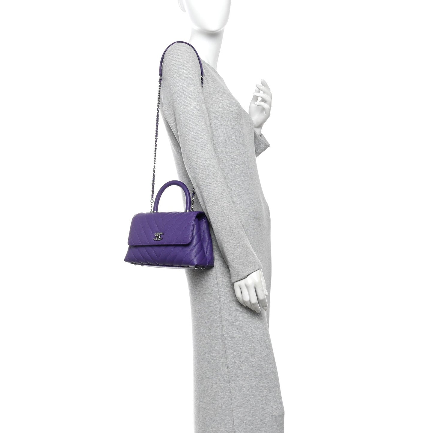 Caviar Chevron Quilted Mini Coco Handle Flap Purple
