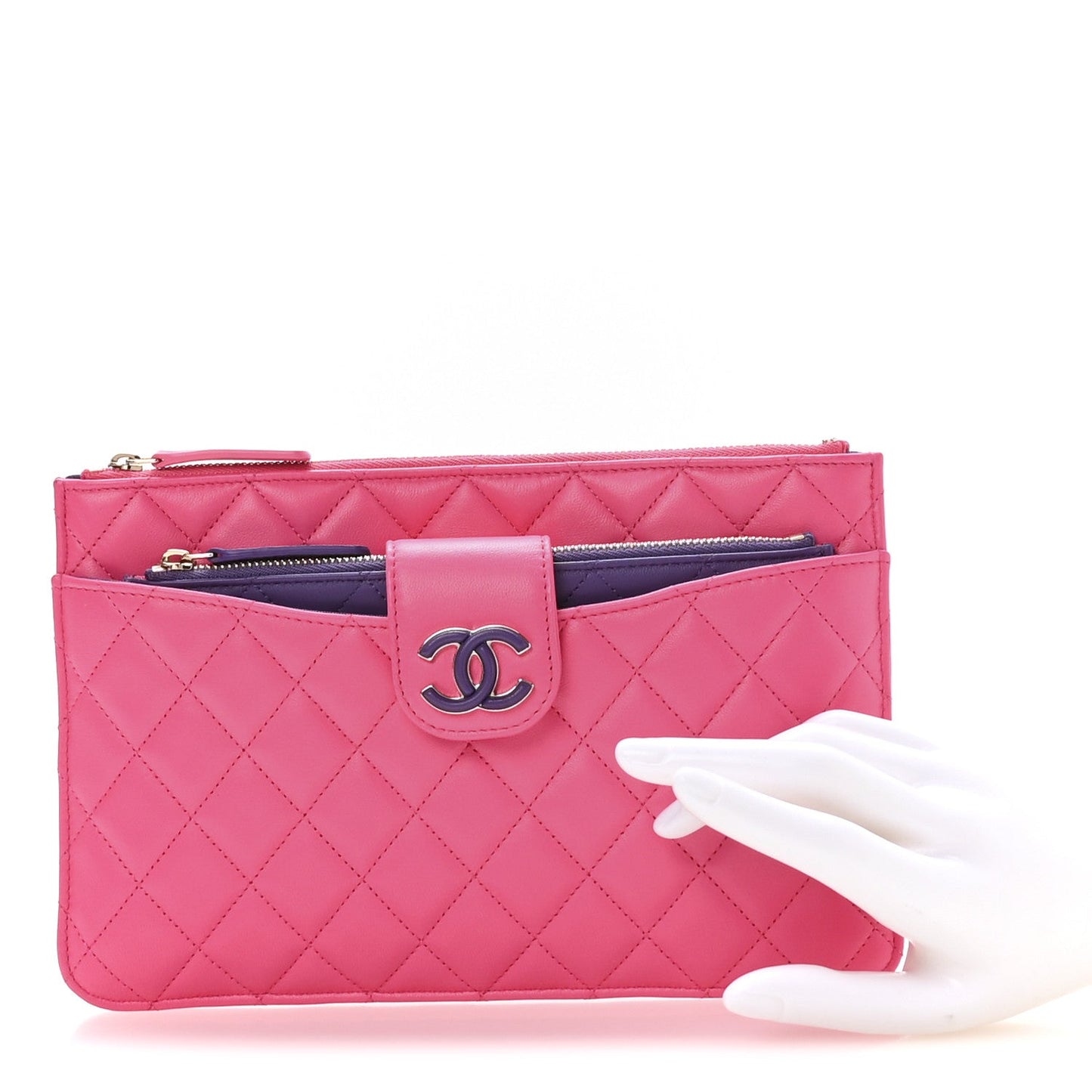 Lambskin Quilted Sunset Boulevard Pouch Case Pink Purple