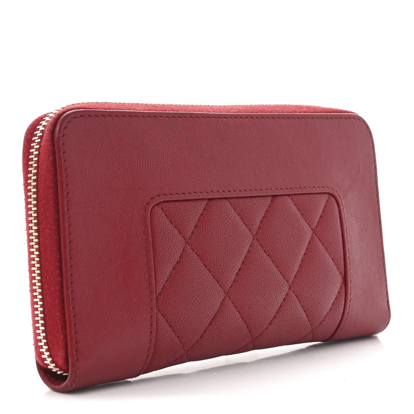 Sheepskin Quilted Medium Mademoiselle Vintage Zip Around Wallet Red